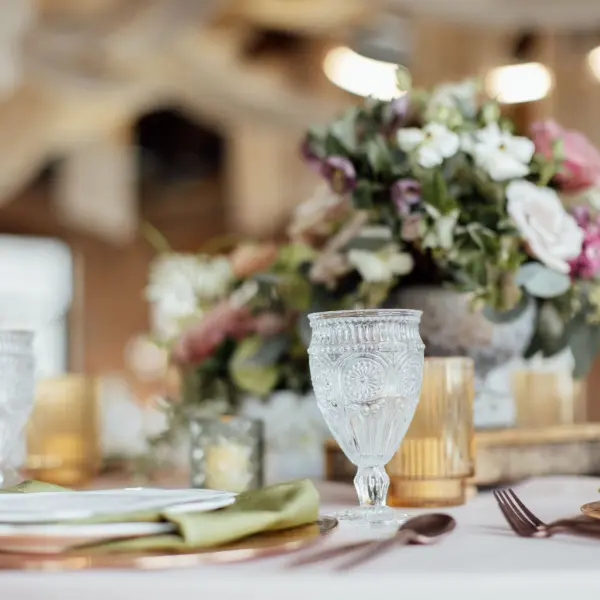Crystal wine glass on table